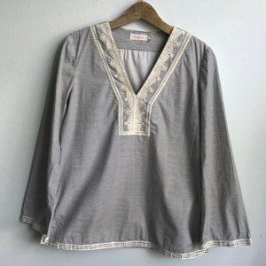 Tory Burch Aleksi Striped Tunic Top Embroidered L